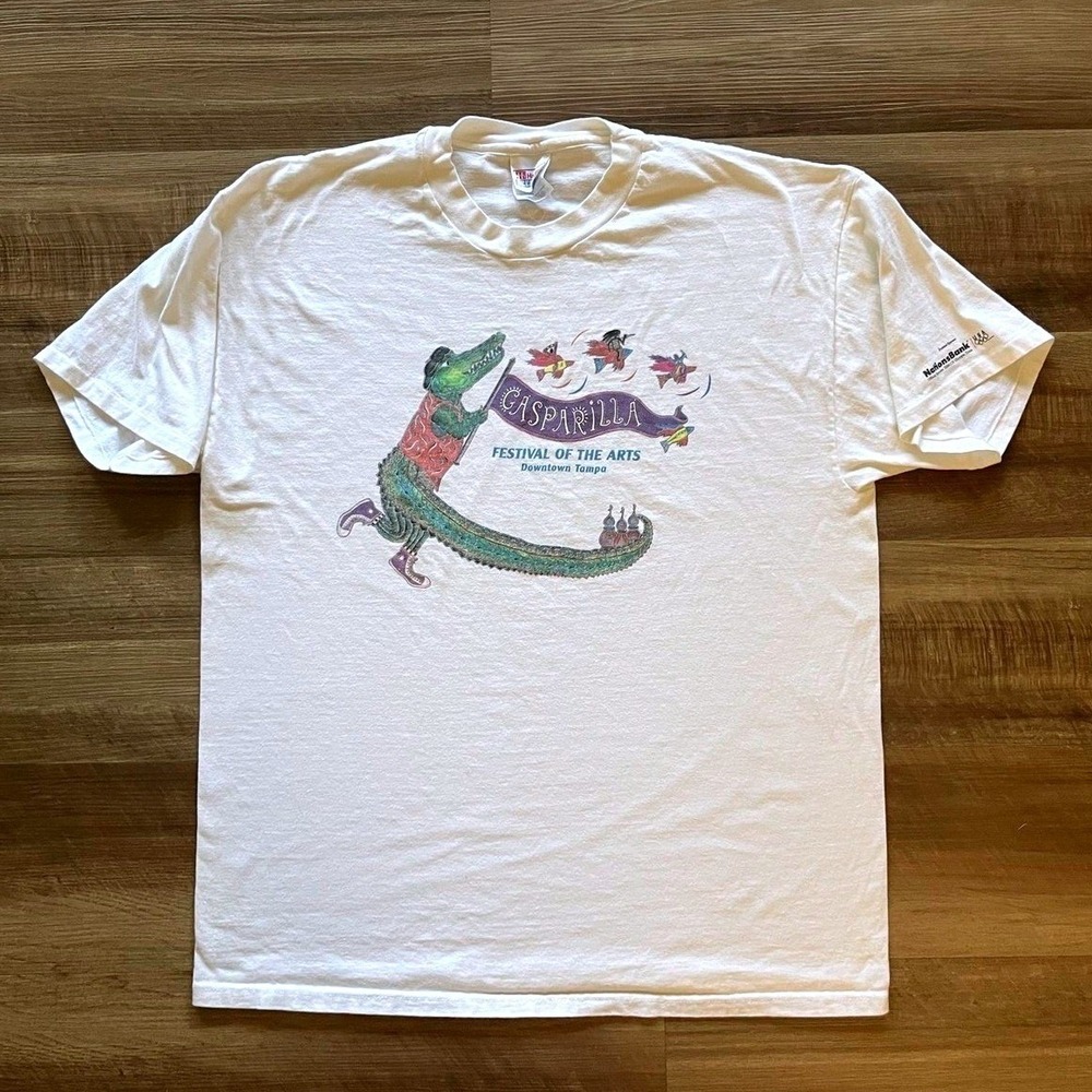 Vintage Gasparilla Festival Shirt Mens XL White Alligator Graphic Tee 90s Hanes